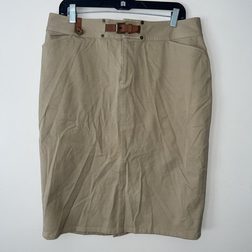 Lauren Ralph Lauren Midi Straight Skirt Women’s 12 Beige Buckle Modest Pocket